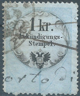 AUSTRIA-L'AUTRICHE-ÖSTERREICH,Revenue Stamp Tax Fiscal,Ankündigungs-Stempel-Announcement Stamp,1Kr.Used,Very Rare! - Steuermarken