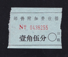 CHINA CHINE Jiujiang Jiangxi  Surcharge Receipt ADDED CHARGE LABEL (ACL) 0.15 YUANE - Altri & Non Classificati