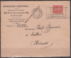 Syndicat  Des AGRICULTEURS De FRANCE  Sur Lettre + Courriers Pub  De  PARIS R.P. DEPART  Le 21 VI 1928 + Semeuse 50c - Briefe U. Dokumente