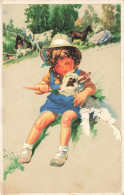 Enfants - Un Enfant Donnant Une Carotte à Une Chèvre -   Carte Postale Ancienne - Children's Drawings