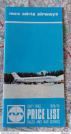 Slovenia - Inex Adria Airways - Price List Duty Free 1978 /79 Sales And Bar Service , Advertising - Advertisements