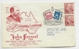 AUSTRALIA 2 1/2D PAIRE LETTRE COVER JOHN FORREST FIRST BARRON 1847 1918 FDC  MELBOURNE 1950 TO FRANCE - Briefe U. Dokumente