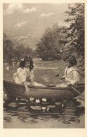 Enfants -  Portrait -   Deux Enfants Dans Une Barque Dans Un étang - Nénuphars - Carte Postale Ancienne - Grupo De Niños Y Familias