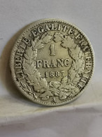 1 FRANC CERES ARGENT 1887 A PARIS FRANCE / SILVER - 1 Franc
