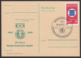 Magdeburg SoSt. 2.11.89 20 Jahre DDR Auf GA Mit Priv. Zudruck, 20 Jahre DDR, Mit Dv PP4-69, Wertst. Unter Mke - Private Postcards - Used