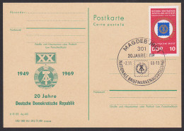 Magdeburg SoSt. 2.11.89 20 Jahre DDR Auf GA Mit Priv. Zudruck, 20 Jahre DDR, Mit Dv PP4-69, Wertst. Unter Mke - Cartoline Private - Usati