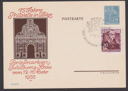 Zeitz 10 Pf. 5jahrplan, Ganzsache  SoSt. 13.11.55, 75 Jahre Philatelie, 20 Pf Friedrich Engels, Karte Mit Dv - Privatpostkarten - Gebraucht