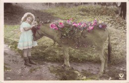 FÊTES ET VOEUX - Un Enfant Caressant Un âne - Colorisé -  Carte Postale Ancienne - Altri & Non Classificati