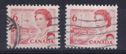 Canada: 1967/73   Pictorial   SG606    6c  Orange-red  [Perf: 12½ X 12] [Ordinary And White Paper]   Used (x2) - Used Stamps