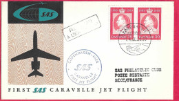 DANMARK - FIRST CARAVELLE FLIGHT - SAS - FROM KOBENHAVN TO NICE *1.4.60* ON OFFICIAL COVER - Luchtpostzegels