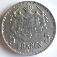 MONACO : 5 FRANCS 1945 KM 122 - 1922-1949 Luigi II