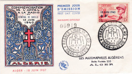 ALGERIE : FDC Maréchal Leclerc Appel Du 18 Juin France Libre  Oblitération Oran 18 6 1957 - FDC