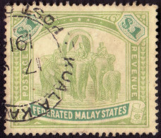 FEDERATED MALAY STATES FMS 1907 $1 Wmk.MCA Sc#34 -USED Partial KUALA KAngsar CDS @TE86 - Federated Malay States