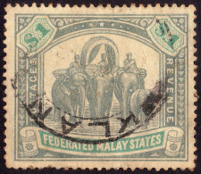 FEDERATED MALAY STATES FMS 1907 $1 Wmk.MCA Sc#34 -USED KLANG CDS @TE90 - Federated Malay States