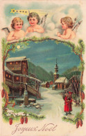 FÊTES ET VOEUX - Noël - Père Noël Au Village Couvert De Neige - Colorisé - Carte Postale Ancienne - Santa Claus