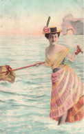 ARTS - Peintures Et Tableaux - Une Femme En Robe Décolletée Plongeant Dans La Mer - Carte Postale Ancienne - Malerei & Gemälde