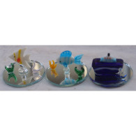 3 Small Glass Figurines Marine Life - Fish