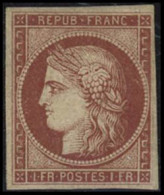* N°6 1F Carmin, Court En Haut à Droite, Signé Calves - B - 1849-1850 Cérès