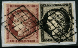 Obl./fragment N°6 + 3 Les 2 Val S/fgt - TB - 1849-1850 Ceres