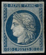 ** N°8B 20c Bleu S/azuré (Astruc) Non émis, RARE - TB - 1849-1850 Cérès