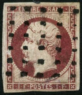 Obl. N°18 1F Carmin, Au Filet En Bas à Droite - B - 1853-1860 Napoleon III