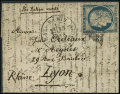 Lettre N°37 Ballon Monté La Poste De Paris 15/1/71 Pour Lyon, Cachet D'arrivée Au Verso 18/1/71 - B - 1870 Siege Of Paris