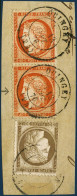 Obl./fragment N°38e 40c Orange, Paire Dont Un Ex 4 Retouché, RARE - TB - 1870 Asedio De Paris