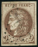 Obl. N°40Aa 2c Chocolat, R1 Infime Pelurage Au Verso - B - 1870 Bordeaux Printing