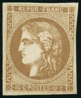 ** N°43B 10c Bistre-jaune R2, Signé Scheller - TB - 1870 Emisión De Bordeaux