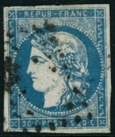 Obl. N°44A 20c Bleu, Type I R1, Signé Calves - TB - 1870 Emission De Bordeaux