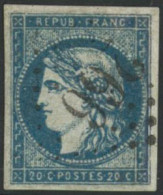 Obl. N°44A 20c Bleu, Type I R1 - TB - 1870 Bordeaux Printing