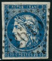 Obl. N°44Ab 20c Bleu Outremer, Type I R1 - TB - 1870 Bordeaux Printing