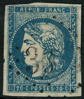 Obl. N°44B 20c Bleu, Type I R2 - TB - 1870 Ausgabe Bordeaux