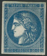 * N°45B 20c Bleu, Type II R2 - TB - 1870 Bordeaux Printing