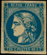 * N°46B 20c Bleu, Type III R2 - TB - 1870 Bordeaux Printing