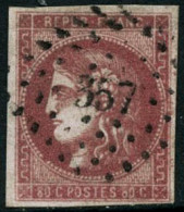 Obl. N°49d 80c Groseille, Obl PC 357 - TB - 1870 Bordeaux Printing