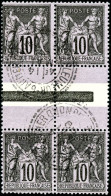 Obl. N°103b 10c Noir S/lilas, Bloc De 4 Interpanneau Avec Les 2 Types Se Tenant, Pièce De Luxe - TB - 1898-1900 Sage (Type III)