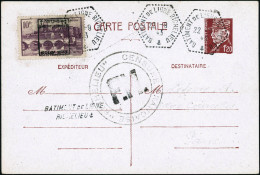 CP N°10 Batiment De Ligne Richelieu, 22/09/43 France N°500 Surchargé En Complément Sur épreuve 1,20 Petain, RARE - TB - Military Airmail