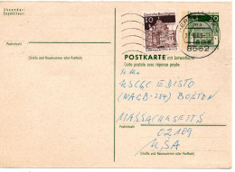 69660 - Bund - 1969 - 20Pfg Gr.Bauten GAAntwKte (Frageteil) M ZusFrankatur HERSBRUCK -> Boston, MA (USA) - Covers & Documents