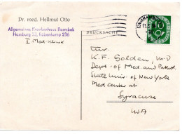 69661 - Bund - 1954 - 10Pfg Posthorn EF A DrucksKte HAMBURG -> Syracuse, NY (USA) - Storia Postale