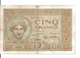 MADAGASCAR  5 FRANCS ND VF P 35 - Madagaskar