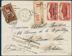 Lettre N1a 50c Rouge, Aire Dont 1ex Sans Surcharge S/lettre Recom De St-Denis 21/1/37 Pour Lyon Cachet D'arrivée Au Vers - Sonstige & Ohne Zuordnung