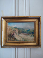 SABINE  (XXème )" Paysage De Montagne" Huile Sur Toile Marouflée Sur Carton Encadrée - Huiles