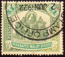 FEDERATED MALAY STATES FMS 1907 $1 Wmk.MCA Sc#34 -USED Fiscal Cancel @TE27 - Federated Malay States