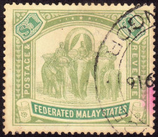 FEDERATED MALAY STATES FMS 1907 $1 Wmk.MCA Sc#34 -USED Fiscal Cancel @TE28 - Federated Malay States