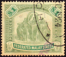 FEDERATED MALAY STATES FMS 1907 $1 Wmk.MCA Sc#34 -USED Fiscal Cancel @TE29 - Federated Malay States