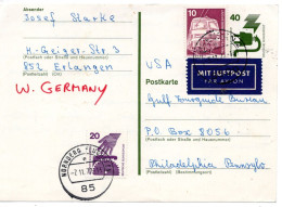 69676 - Bund - 1977 - 40Pfg Unfall GAKte M ZusFrankatur Per Lp NUERNBERG -> Philadelphia, PA (USA) - Lettres & Documents