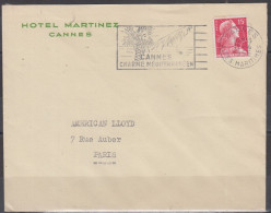 CANNES  Pub   " HOTEL MARTINEZ " Sur Lettre   Le 11 4 1956   Avec Mne De MULLER 15F - Briefe U. Dokumente