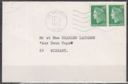 Marianne De CHEFFER  30c " PAIRE "  Sur Lettre De 59 BAISIEUX   Le 17 10 1975  Pour 62 WISSANT - 1967-1970 Marianne De Cheffer