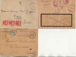 LOT DE 3 LETTRES  AVEC TIMBRES TAXE - CAD DIVERS - ANNEE 1914-22-1949 - 1960-.... Lettres & Documents